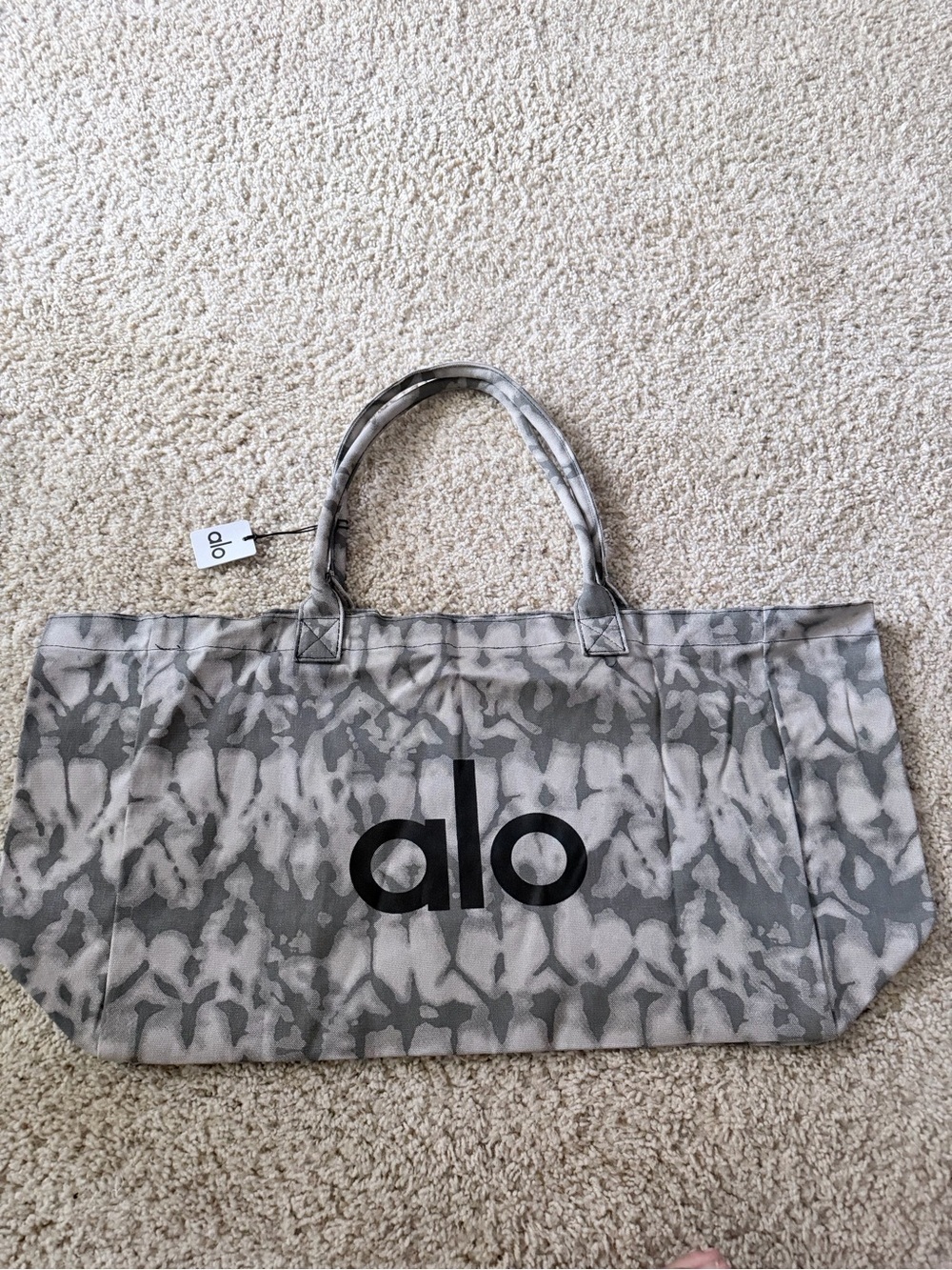 ALO Yoga Gray Patterned Canvas Tote with Black Logo